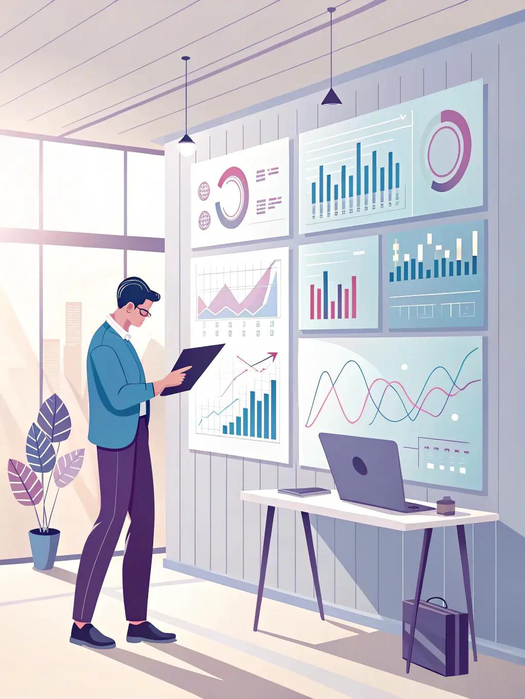 A consultant analyzing network performance metrics on a dashboard, illustrating Tactical Minds' commitment to optimizing client systems.