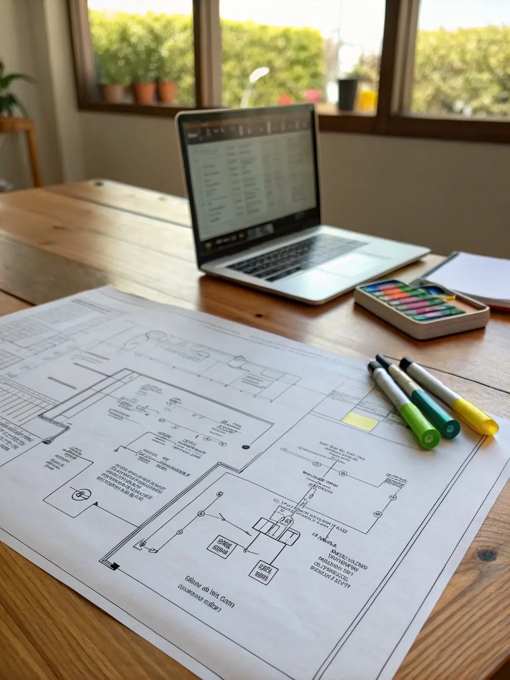A professional showcasing network design blueprints, emphasizing Tactical Minds' expertise in creating efficient communication systems.